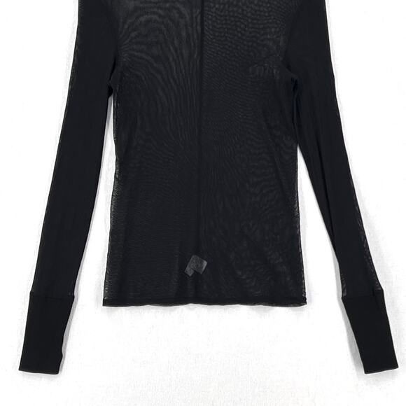 ENZA COSTA Mesh Cuffed Turtleneck Top Womens Medium Black Layering Minimal NEW - Picture 9 of 16
